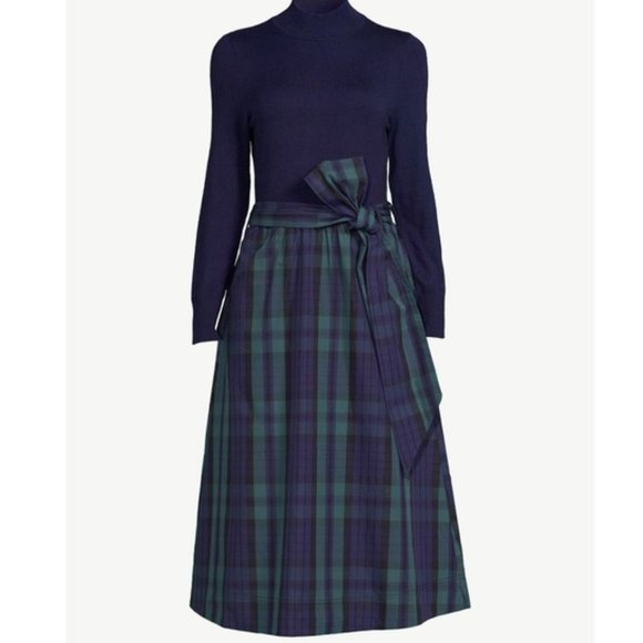 Free Assembly Dresses & Skirts - Free Assembly Turtleneck Mixy Midi Dress - Navy / Green Plaid sz Large